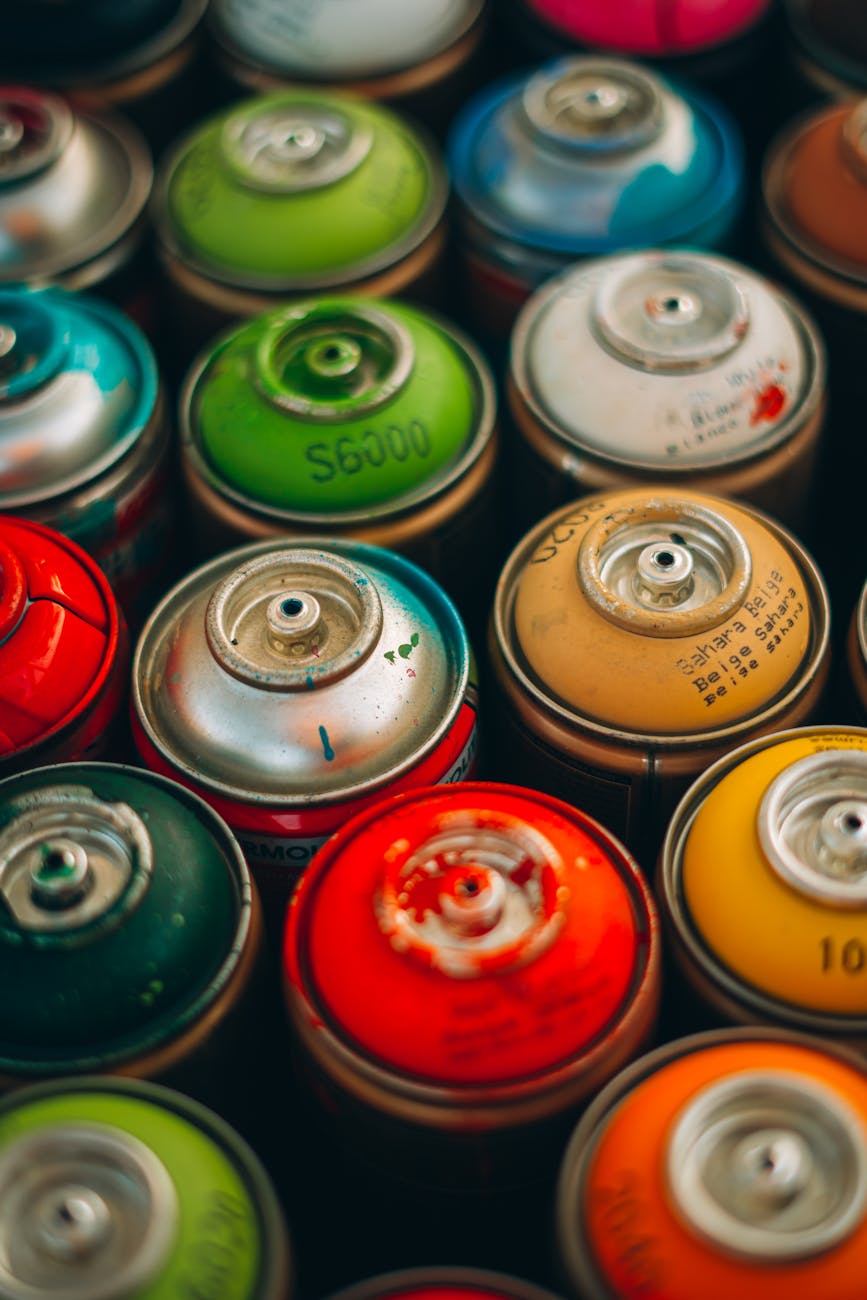 close up shot of spray paints